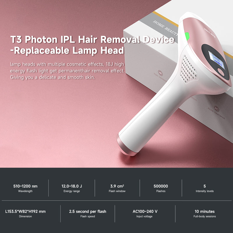 Mlay T3 Home Use IPL Laser Hair Removal device with replaceable lamp head for Women and Men